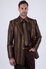 Barabas Wholesale Men's Rhinestone Geometric Peak Lapel Suit 6ESU12 Brown Gold