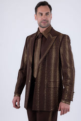 Barabas Wholesale Men's Rhinestone Geometric Peak Lapel Suit 6ESU12 Gold