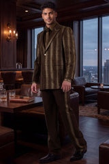 Barabas Wholesale Men's Rhinestone Geometric Peak Lapel Suit 6ESU12 Brown