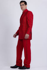 Barabas Wholesale Men's Rhinestone Geometric Peak Lapel Suit 6ESU12 Red Black