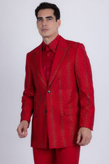 Barabas Wholesale Men's Rhinestone Geometric Peak Lapel Suit 6ESU12 Red