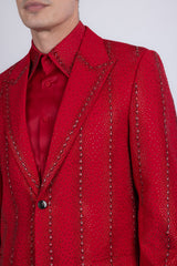 Barabas Wholesale Men's Rhinestone Geometric Peak Lapel Suit 6ESU12 Red