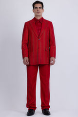 Barabas Wholesale Men's Rhinestone Geometric Peak Lapel Suit 6ESU12 Red