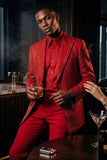 Barabas Wholesale Men's Rhinestone Geometric Peak Lapel Suit 6ESU12 Red