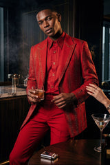 Barabas Wholesale Men's Rhinestone Geometric Peak Lapel Suit 6ESU12 Red