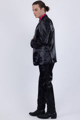 Barabas Wholesale Men's Shiny Satin Look Notch Shawl Lapel Suit 6ESU15 Black