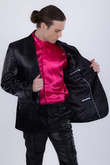 Barabas Wholesale Men's Shiny Satin Look Notch Shawl Lapel Suit 6ESU15 Black