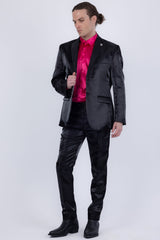 Barabas Wholesale Men's Shiny Satin Look Notch Shawl Lapel Suit 6ESU15 Black