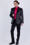 Barabas Wholesale Men's Shiny Satin Look Notch Shawl Lapel Suit 6ESU15 Black