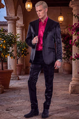 Barabas Wholesale Men's Shiny Satin Look Notch Shawl Lapel Suit 6ESU15 Black