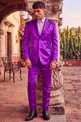 Barabas Wholesale Men's Shiny Satin Look Notch Shawl Lapel Suit 6ESU15 Purple
