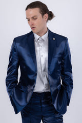 Barabas Wholesale Men's Shiny Satin Look Notch Shawl Lapel Suit 6ESU15 Blue