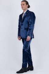 Barabas Wholesale Men's Shiny Satin Look Notch Shawl Lapel Suit 6ESU15 Blue