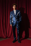 Barabas Wholesale Men's Shiny Satin Look Notch Shawl Lapel Suit 6ESU15 Blue
