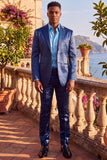 Barabas Wholesale Men's Shiny Satin Look Notch Shawl Lapel Suit 6ESU15 Blue