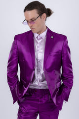Barabas Wholesale Men's Shiny Satin Look Notch Shawl Lapel Suit 6ESU15 Purple