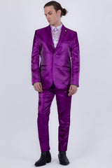 Barabas Wholesale Men's Shiny Satin Look Notch Shawl Lapel Suit 6ESU15 Purple