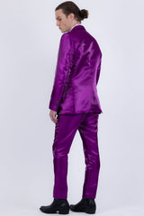 Barabas Wholesale Men's Shiny Satin Look Notch Shawl Lapel Suit 6ESU15 Purple