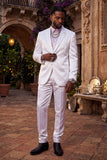 Barabas Wholesale Men's Shiny Satin Look Notch Shawl Lapel Suit 6ESU15 White