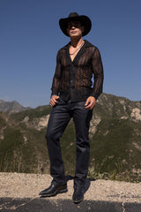 Barabas Wholesale Men's See Through Knitted Breathable Long Sleeve Shirt 6KNB01 Black