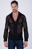 Barabas Wholesale Men's See Through Knitted Breathable Long Sleeve Shirt 6KNB01 Black