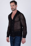Barabas Wholesale Men's See Through Knitted Breathable Long Sleeve Shirt 6KNB01 Black