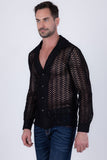 Barabas Wholesale Men's See Through Knitted Breathable Long Sleeve Shirt 6KNB01 Black