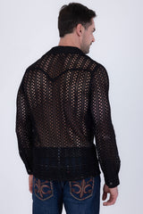 Barabas Wholesale Men's See Through Knitted Breathable Long Sleeve Shirt 6KNB01 Black