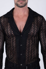 Barabas Wholesale Men's See Through Knitted Breathable Long Sleeve Shirt 6KNB01 Black