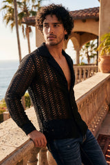 Barabas Wholesale Men's See Through Knitted Breathable Long Sleeve Shirt 6KNB01 Black