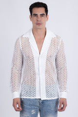 Barabas Wholesale Men's See Through Knitted Breathable Long Sleeve Shirt 6KNB01 Snow White