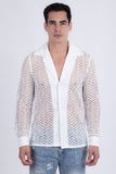 Barabas Wholesale Men's See Through Knitted Breathable Long Sleeve Shirt 6KNB01 Snow White