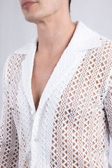 Barabas Wholesale Men's See Through Knitted Breathable Long Sleeve Shirt 6KNB01 White