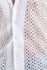 Barabas Wholesale Men's See Through Knitted Breathable Long Sleeve Shirt 6KNB01 White