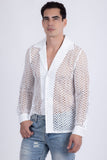 Barabas Wholesale Men's See Through Knitted Breathable Long Sleeve Shirt 6KNB01 White