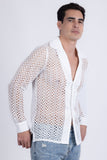 Barabas Wholesale Men's See Through Knitted Breathable Long Sleeve Shirt 6KNB01 White