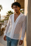 Barabas Wholesale Men's See Through Knitted Breathable Long Sleeve Shirt 6KNB01 White
