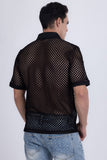 Barabas Wholesale Men's See Through Knitted Geometric Stretch Polo Shirts 6KNP02 Black
