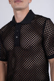 Barabas Wholesale Men's See Through Knitted Geometric Stretch Polo Shirts 6KNP02 Black