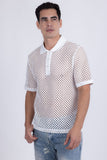 Barabas Wholesale Men's See Through Knitted Geometric Stretch Polo Shirts 6KNP02 Snow White