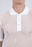Barabas Wholesale Men's See Through Knitted Geometric Stretch Polo Shirts 6KNP02 White