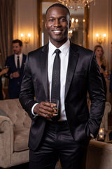 Barabas Wholesale Men's Rhinestone Shiny Satin Luxury Formal Necktie 6NT01 Black