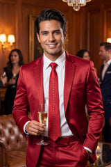 Barabas Wholesale Men's Rhinestone Shiny Satin Luxury Formal Necktie 6NT01 Red