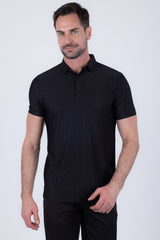 Barabas Wholesale Men's Solid Color Geometric Stretch Polo Shirts 6P02 Black Beauty