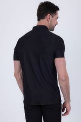 Barabas Wholesale Men's Solid Color Geometric Stretch Polo Shirts 6P02 Black