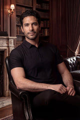 Barabas Wholesale Men's Solid Color Geometric Stretch Polo Shirts 6P02 Black Beauty