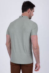 Barabas Wholesale Men's Solid Color Geometric Stretch Polo Shirts 6P02 Olive