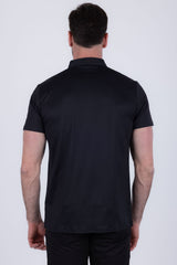 Barabas Wholesale Men's Solid Color Geometric Stretch Polo Shirts 6P03 Black