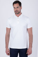 Barabas Wholesale Men's Solid Color Geometric Stretch Polo Shirts 6P03 White