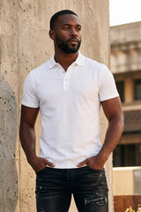 Barabas Wholesale Men's Solid Color Geometric Stretch Polo Shirts 6P03 Bright White